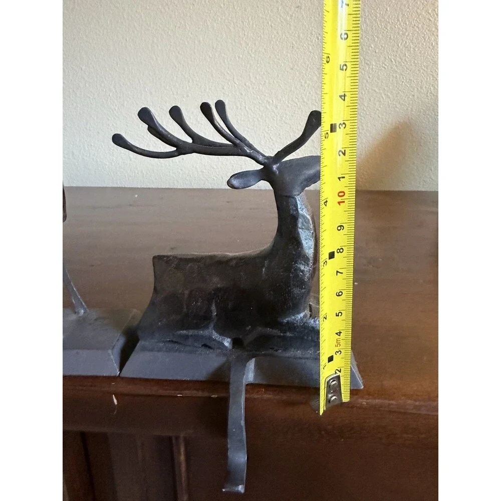 Pier 1 Imports Reindeer Walking Stocking Hanger Wood Wrought Iron Christmas EUC
